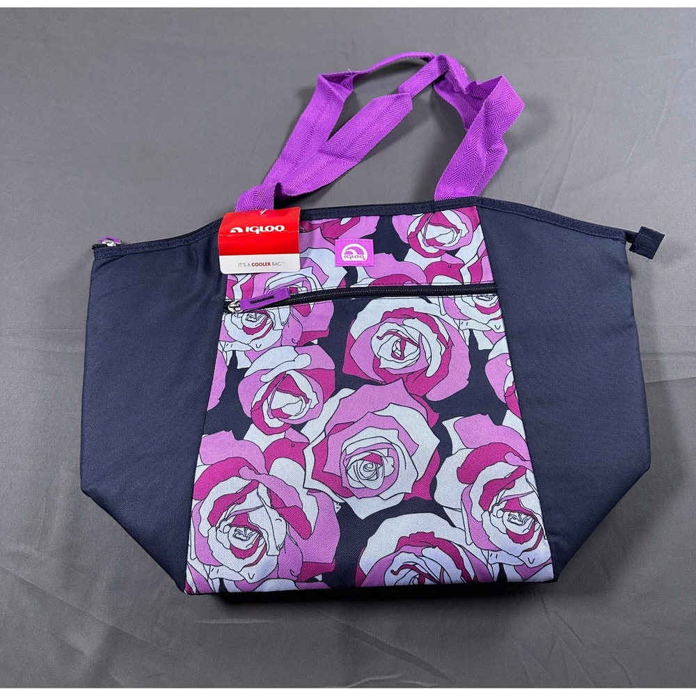 Igloo Everyday Tote Cooler Bag Sketch Rose Amethyst Floral Navy Purple Insulated